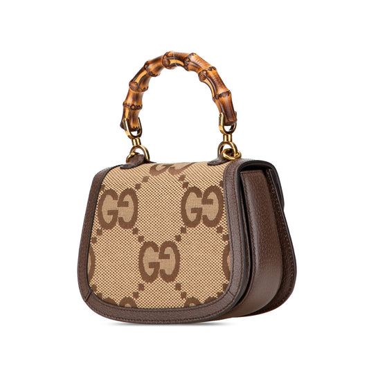 Gucci – Mini Jumbo GG 1947 Bamboo – Canvas & Leather – Brown – 12×17×7 cm - Etoilux