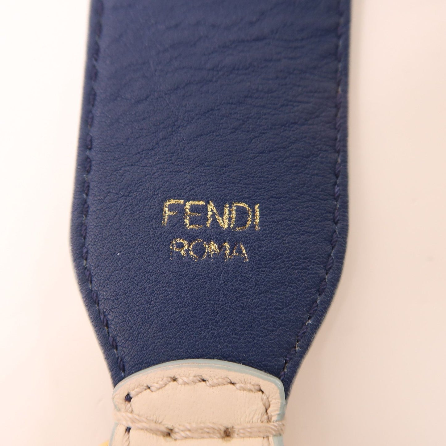 Fendi Strap You Tracolla Pelle Reversibile Crema/Giallo/Navy Hardware Oro - Etoilux
