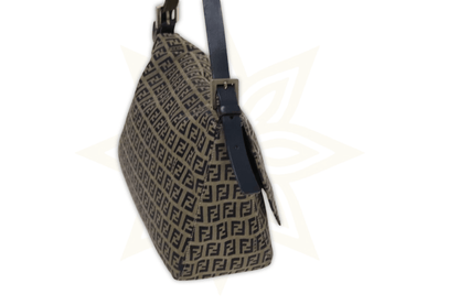 Fendi Mama Baguette in Canvas Zucchino Navy con Finiture Argentate - Etoilux