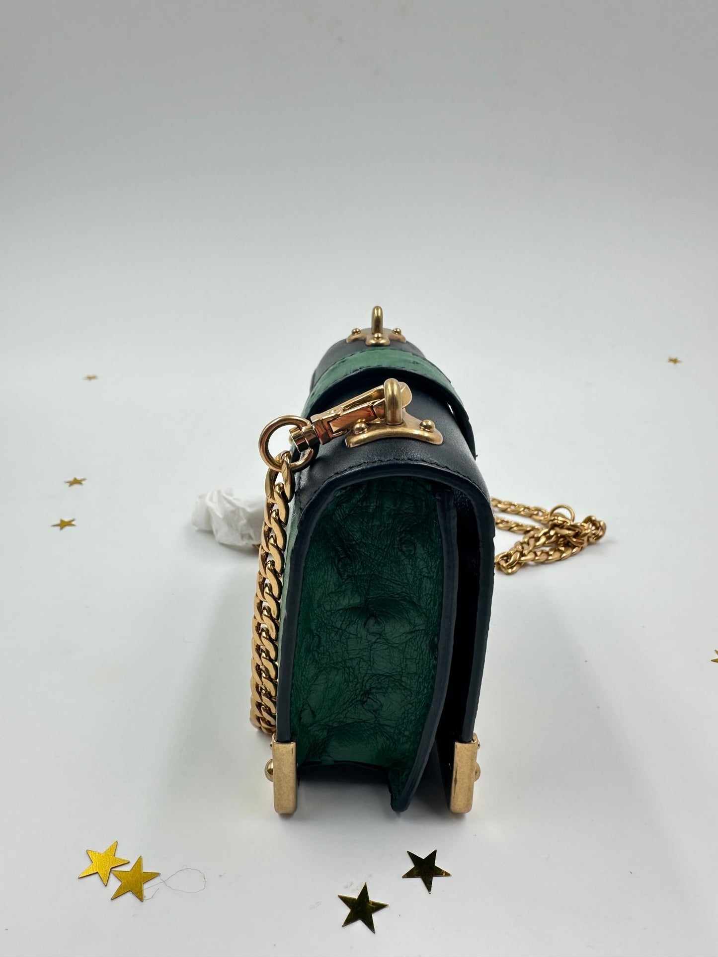 Prada Bandoliera Struzzo Verde & Nero – Full Set, Nuova - Etoilux