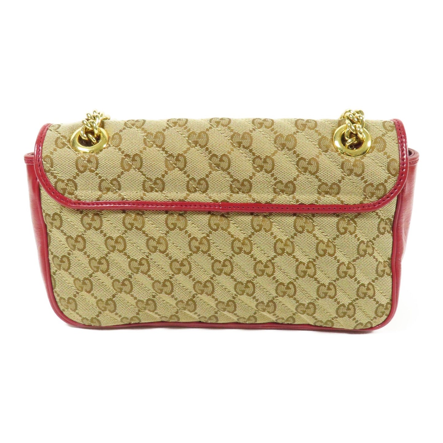 Gucci GG Marmont Small Shoulder Bag – Canvas GG Beige/Rosso con Tracolla a Catena Dorata – 25 cm - Etoilux