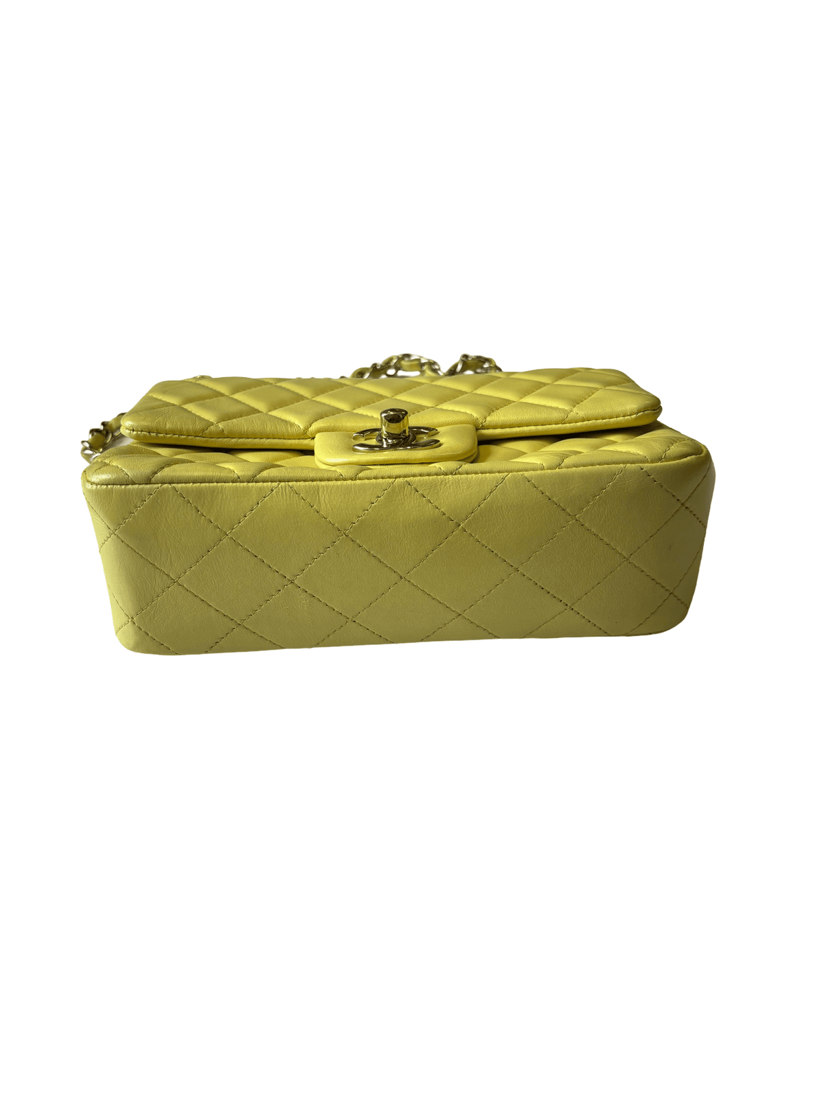 Chanel Classic Flap Mini Rettangolare in Pelle di Agnello Giallo Limone, 2017 – 20 cm - Etoilux