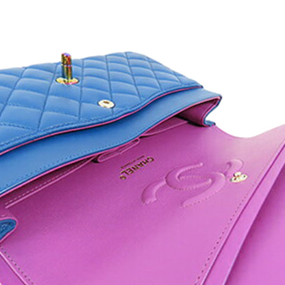 CHANEL Classic Double Flap Medium Lambskin Blue Rainbow Hardware - Etoilux