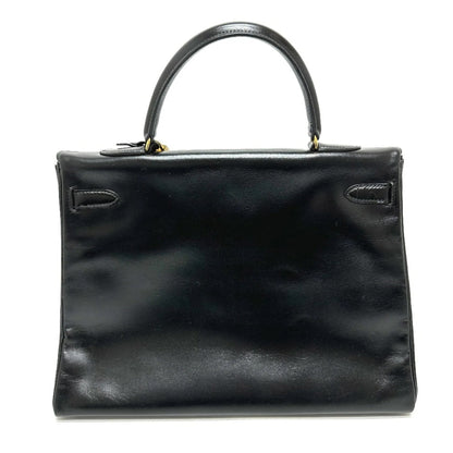 HERMES Kelly 35 con marchio S, borsa tote, borsa a mano con impunture, pelle di vitello box, da donna, nera - Etoilux