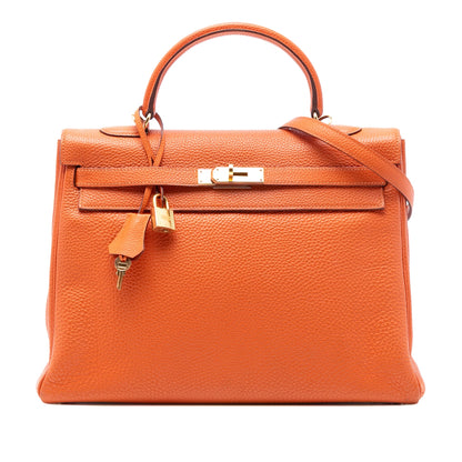 Hermès Kelly II Retourne 35 – Togo Orange / Gold Hardware (2010) - Etoilux