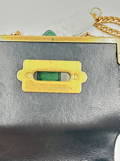 Prada Bandoliera Struzzo Verde & Nero – Full Set, Nuova - Etoilux