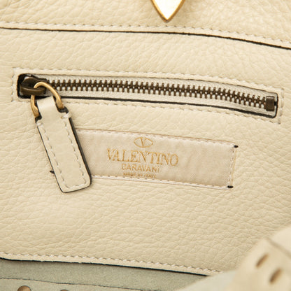 Valentino Garavani Rockstud Rolling Mini Tote – Vitello Martellato Avorio e Cabochon Turchese – 18,5 cm - Etoilux