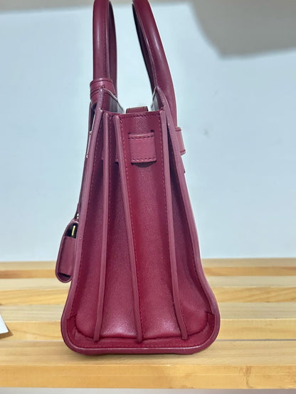 Saint Laurent Sac de Jour Nano in Pelle Bordeaux - Etoilux