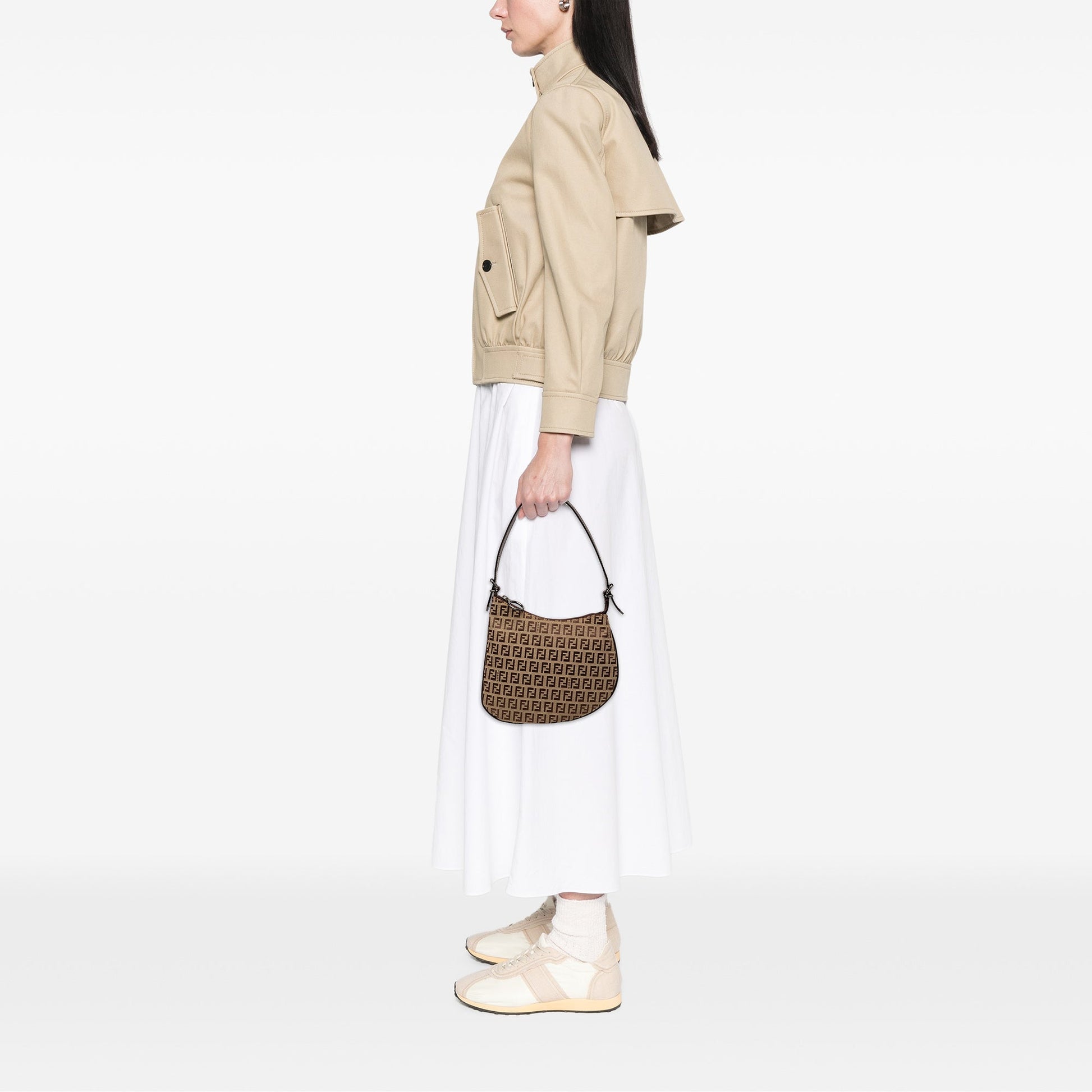 Fendi Oyster Bag Tela Zucchino Marrone Vintage – 23 cm - Etoilux