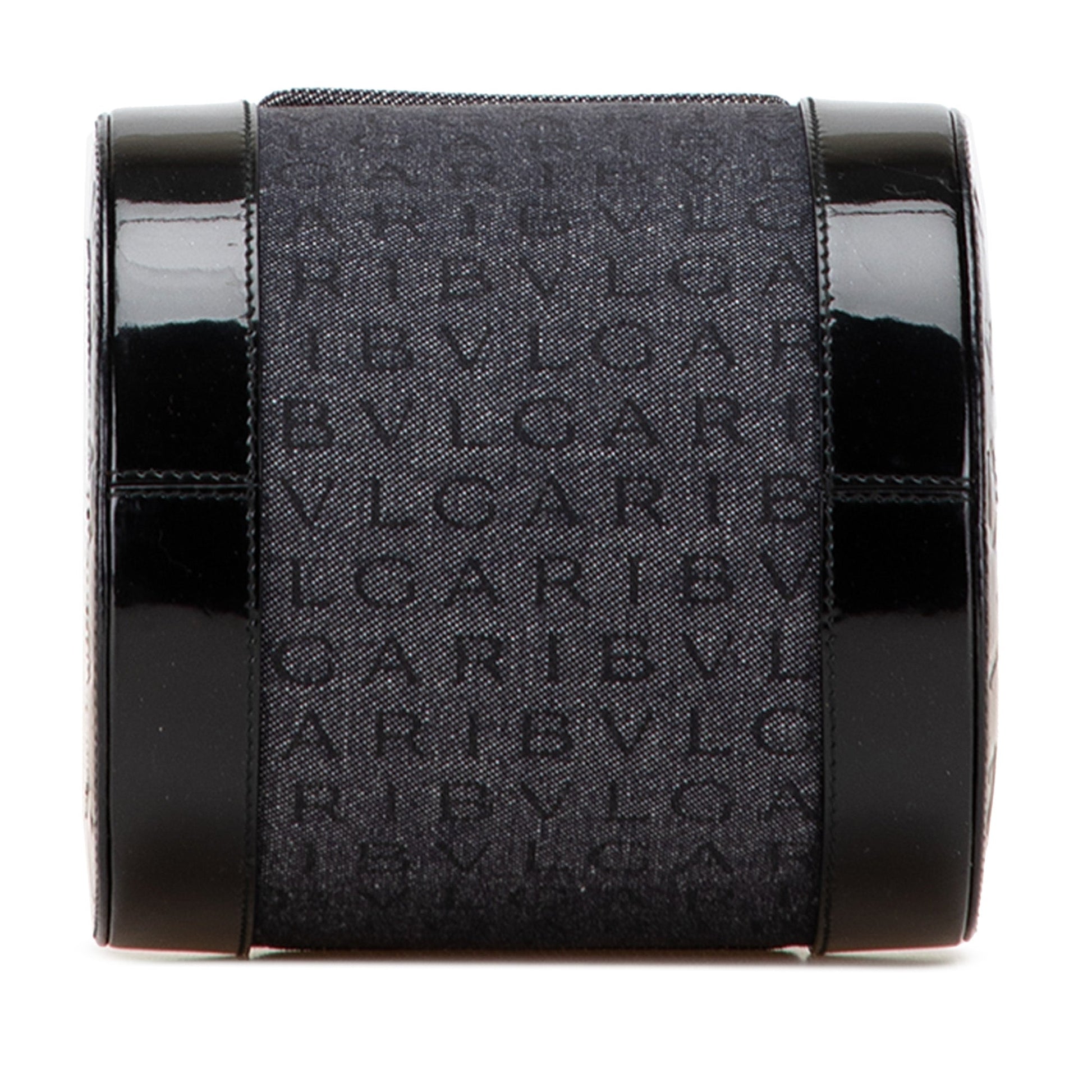 Bvlgari Mini Cylinder Logomania in denim con finiture in pelle verniciata – Nero - Etoilux
