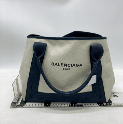 Balenciaga Navy Cabas Tela Naturale e Pelle Navy – Small - Etoilux