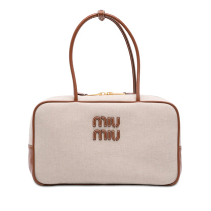 Miu Miu Beau Bag Tela e Pelle Beige/Brandy – 34,5 cm - Etoilux