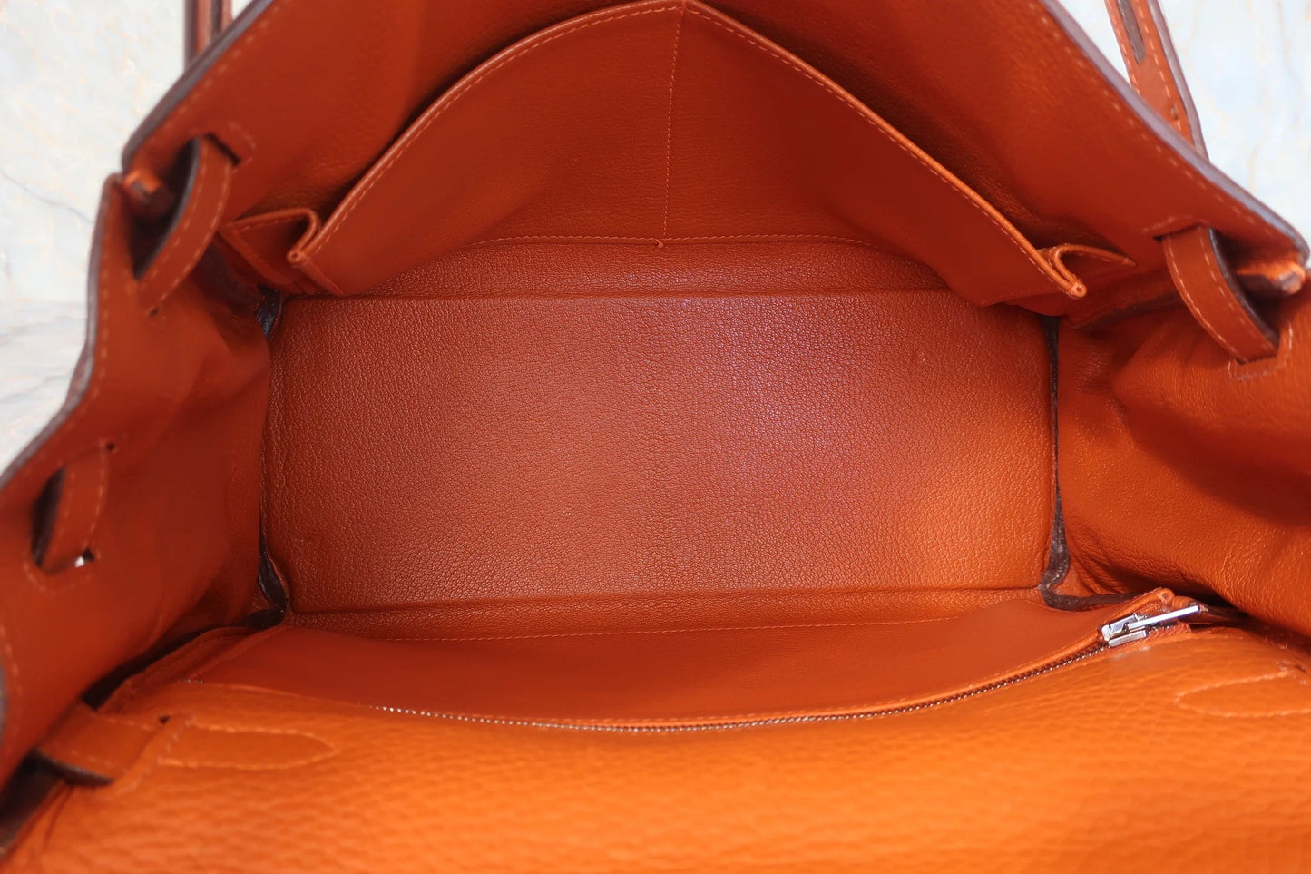 Hermès Kelly 28 Retourné Togo Orange Hardware Palladio 2004 - Etoilux