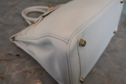 Hermès Birkin 30 Taurillon Clémence Blanc Hardware Dorato — 2008 - Etoilux
