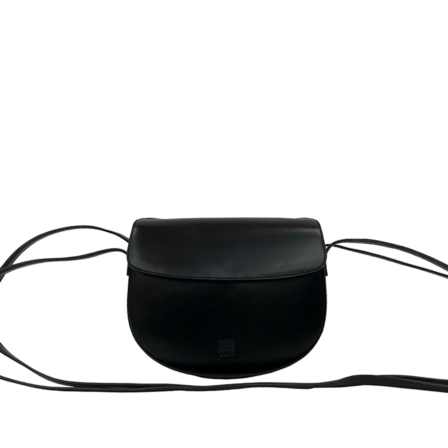Loewe Anagram Flap pelle nera fronte con anagram in rilievo