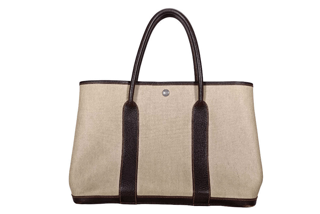 Hermès Garden Party 36 PM – Toile grigia e Buffle beige, hardware argento (2015)