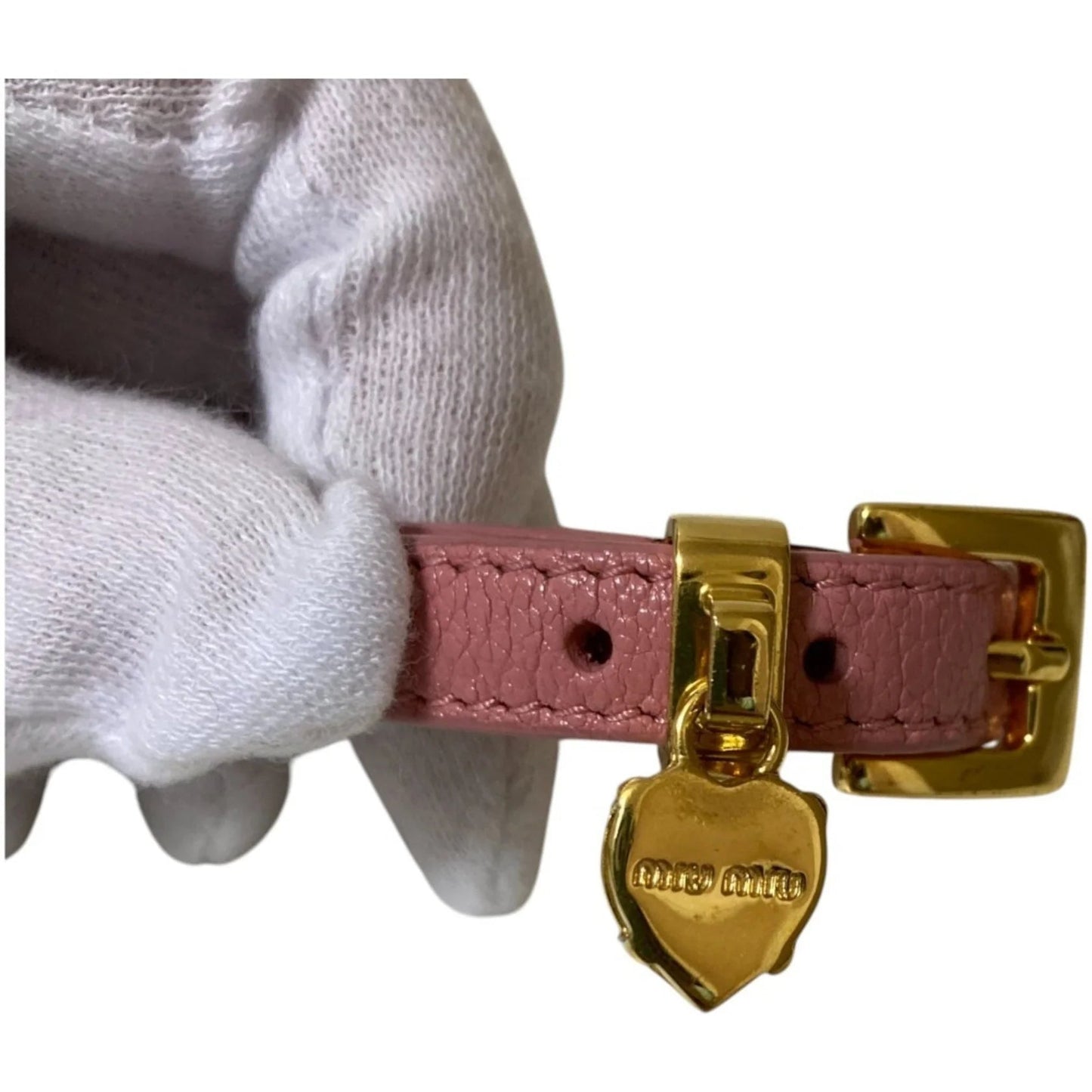 MIUMIU Bracciale rigido in pelle Madras Miu Heart Bijou rosa da donna - Etoilux