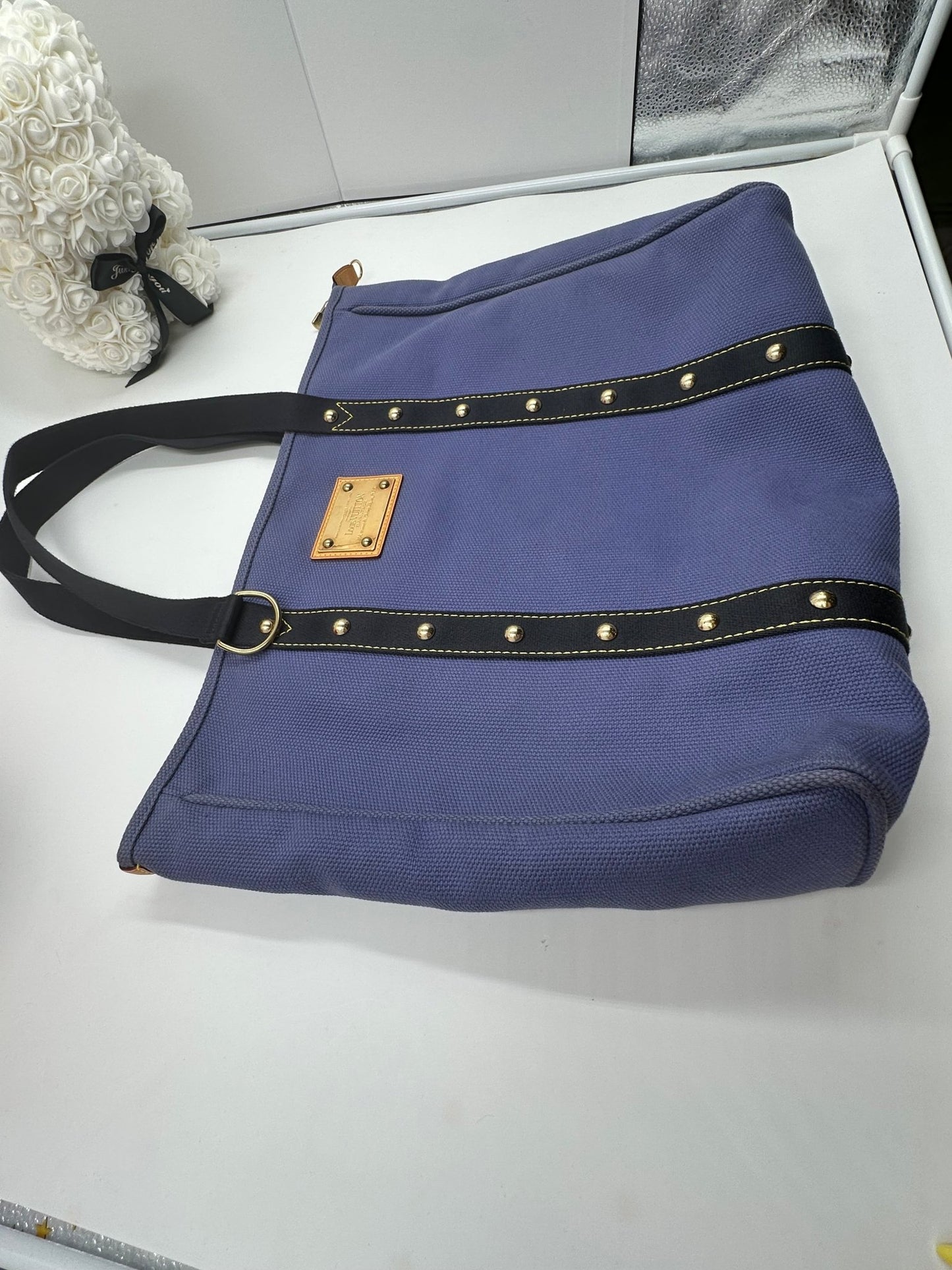 Louis Vuitton Antigua Cabas MM Canvas Blu Lavanda 2016 — 47 cm - Etoilux