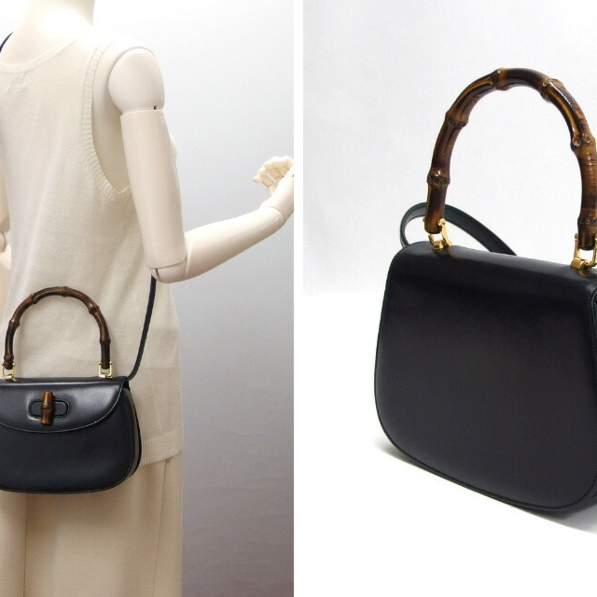 Gucci Bamboo Top Handle Bag in pelle nera – 21 cm - Etoilux