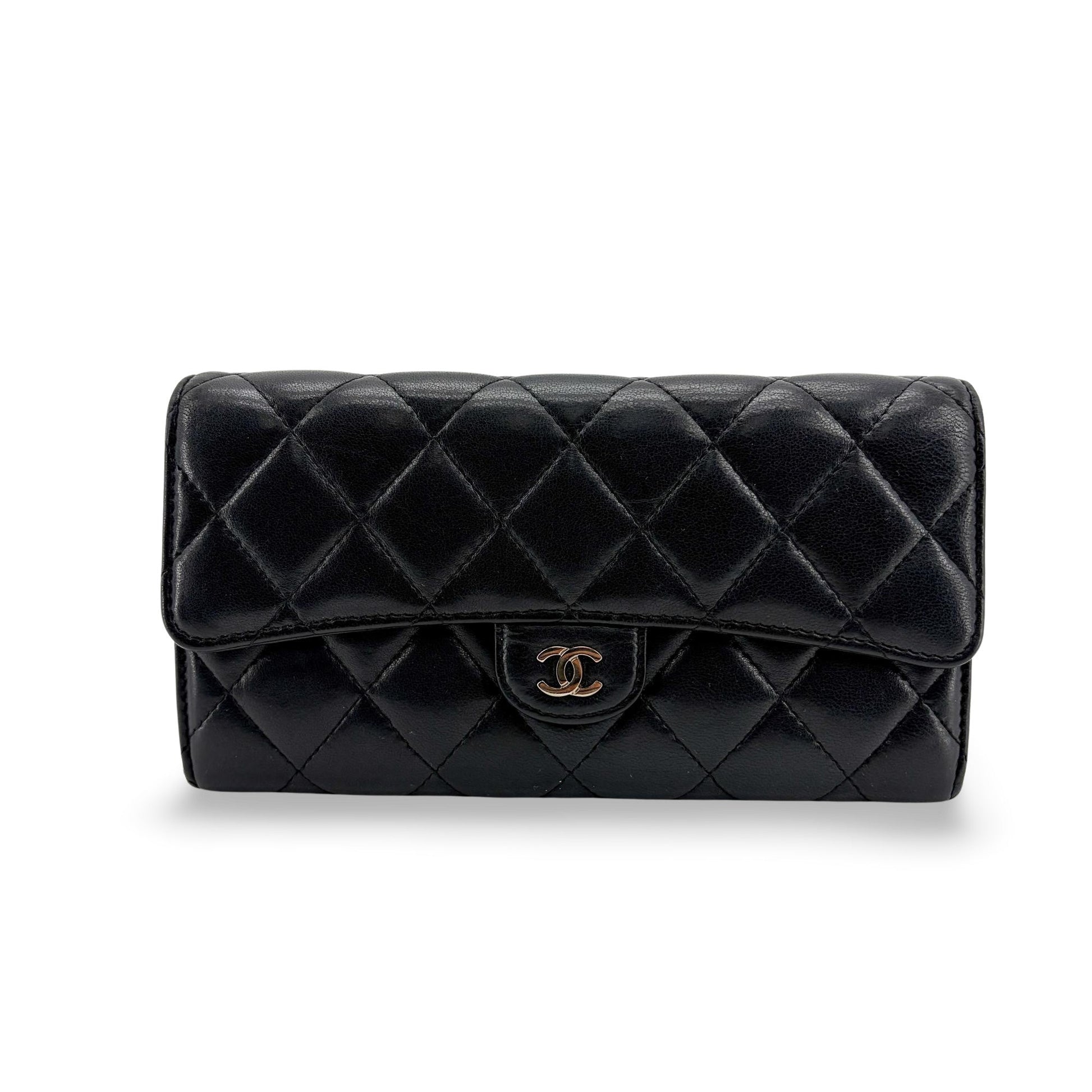 Chanel Chanel Classic Flap Long Wallet Gold Hardware Black GOOD - Etoilux