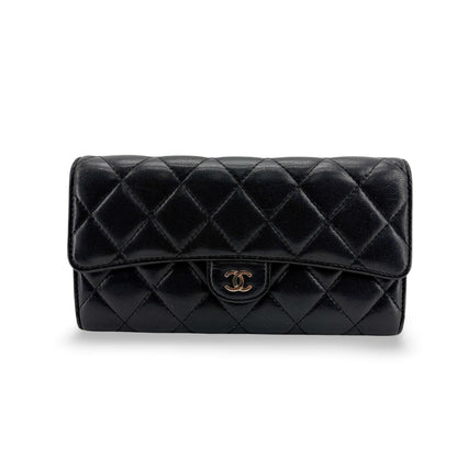 Chanel Chanel Classic Flap Long Wallet Gold Hardware Black GOOD - Etoilux