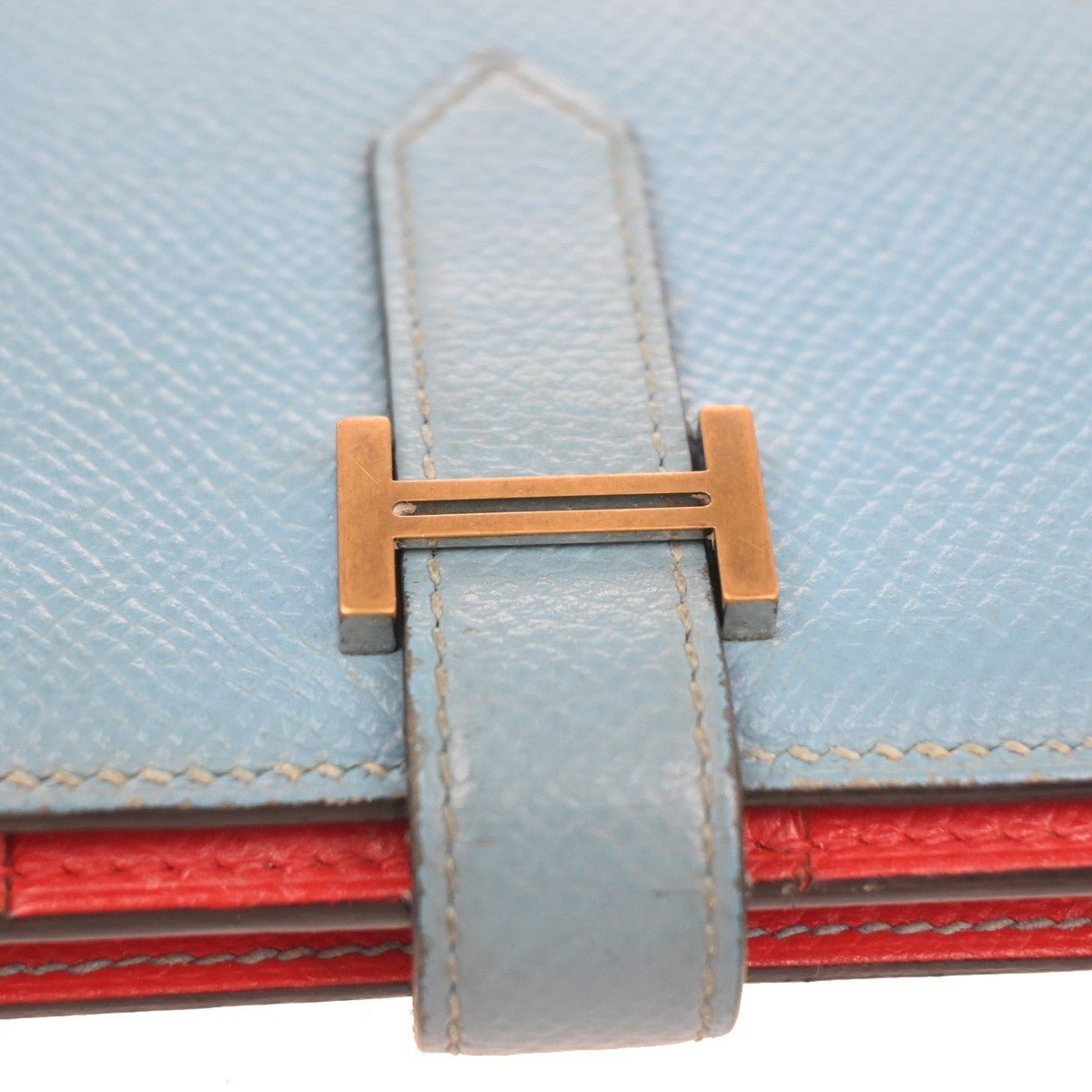 Hermès Béarn Soufflet – Pelle Epsom Bicolore – Blue Céleste / Rouge Tomate – Anno 2000 - Etoilux