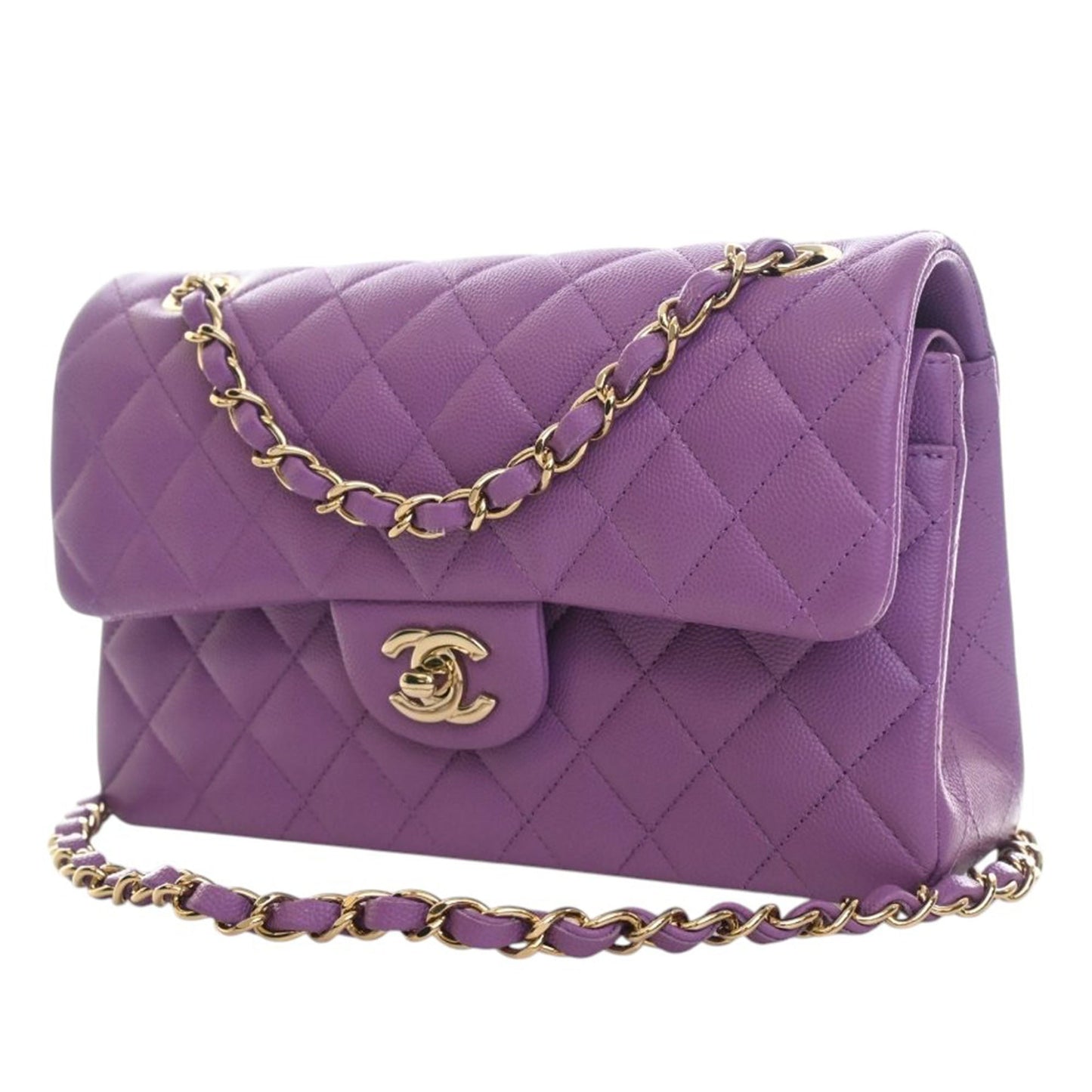 Chanel Classic Flap Pelle Caviar Viola Medium – 22 cm - Etoilux