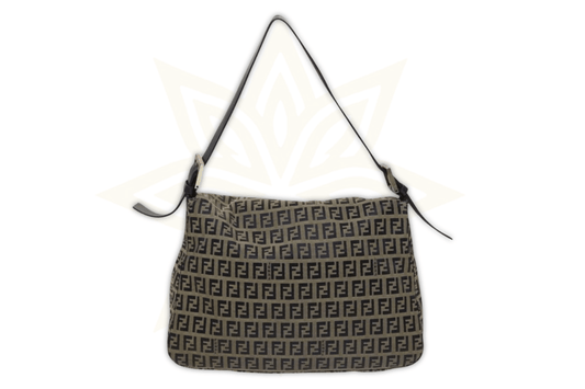 Fendi Mama Baguette in Canvas Zucchino Navy con Finiture Argentate - Etoilux