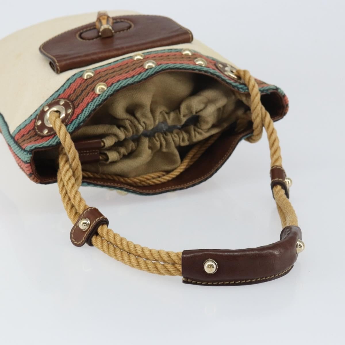 Gucci Vintage Bamboo Bucket Bag Canvas Beige Web Stripe – 23 cm - Etoilux