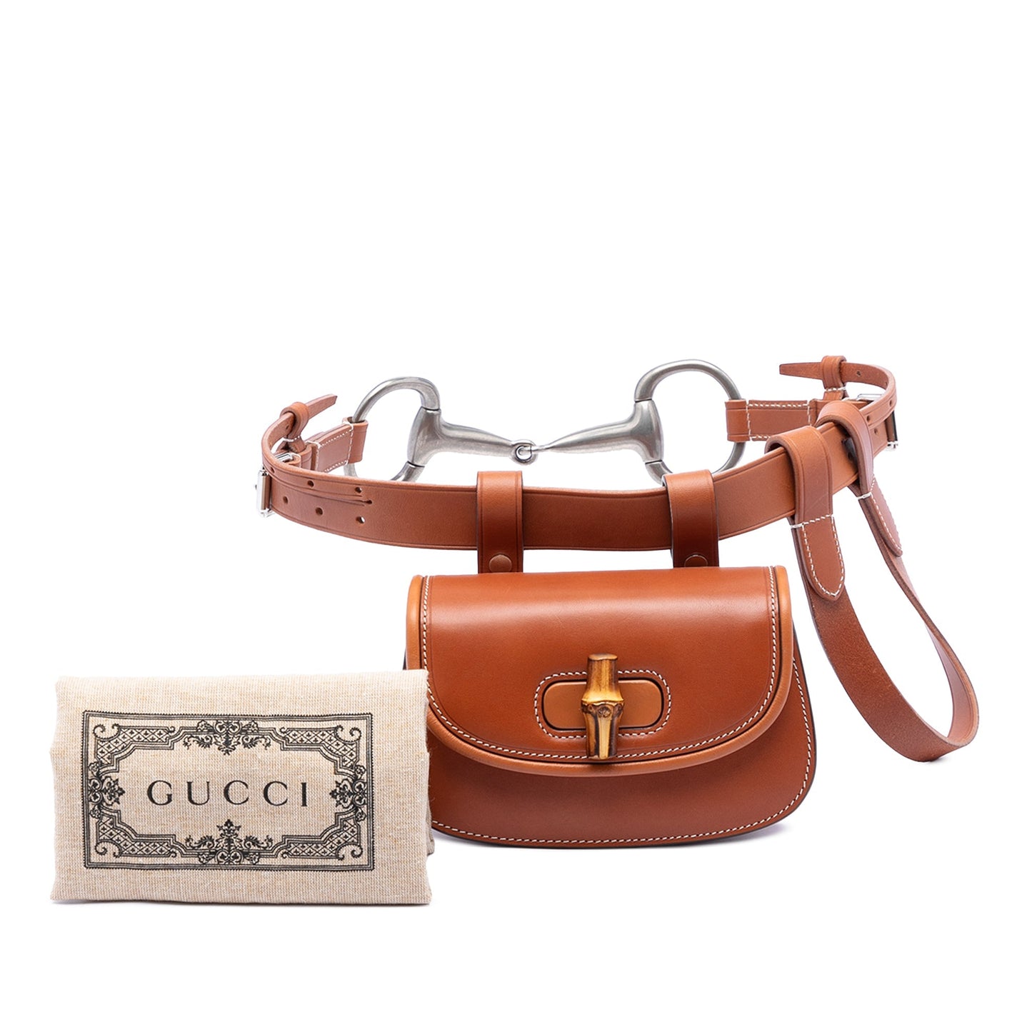 Gucci Bamboo 1947 Belt Bag Pelle di Vitello Marrone con Cintura Horsebit — Mini - Etoilux