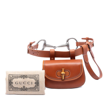 Gucci Bamboo 1947 Belt Bag Pelle di Vitello Marrone con Cintura Horsebit — Mini - Etoilux