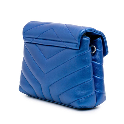 Saint Laurent Toy Loulou in Pelle di Vitello Metallizzata Blu – 2017 - Etoilux