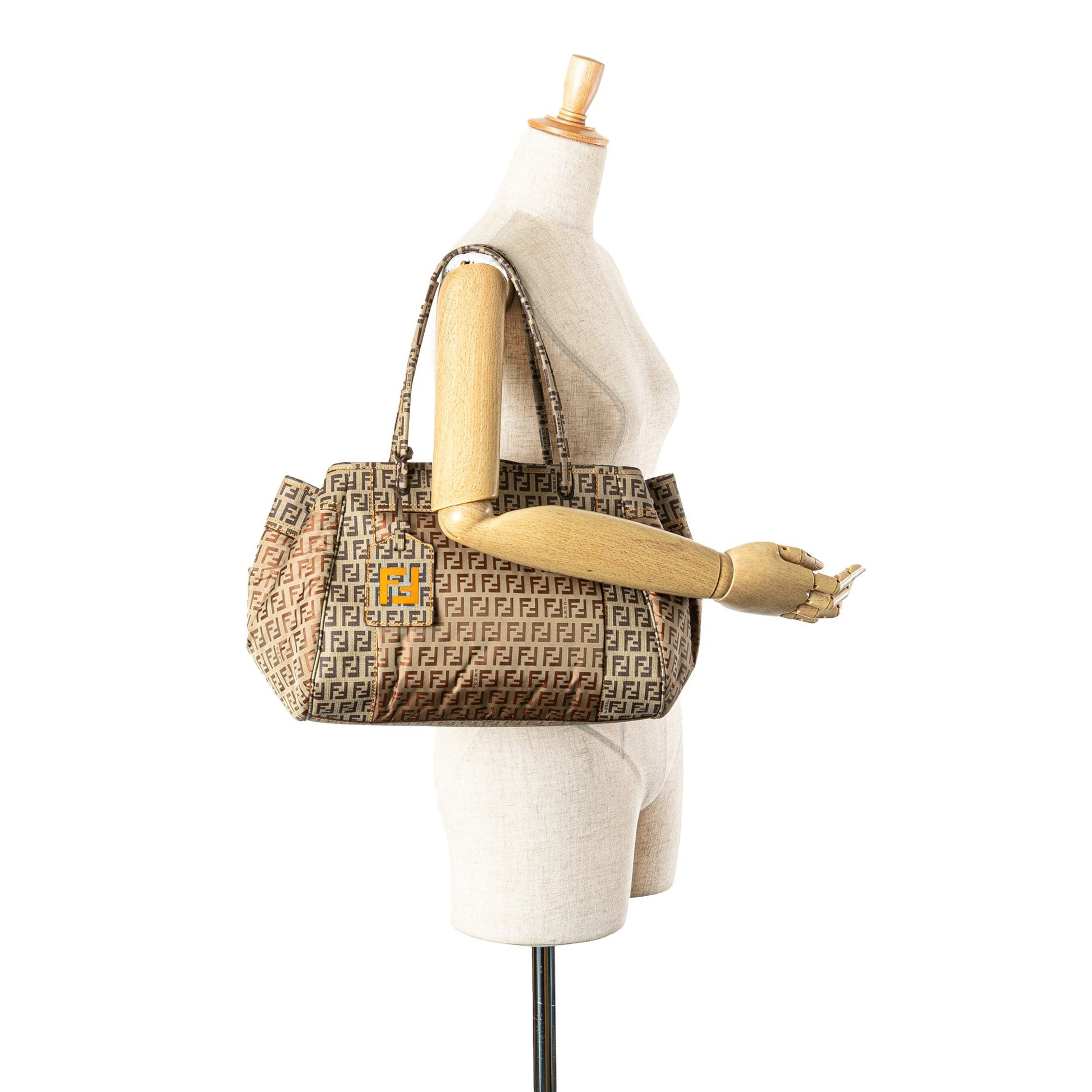 Fendi Pillow Tote Zucchino Tela Rivestita & Nylon Beige/Marrone – Large - Etoilux