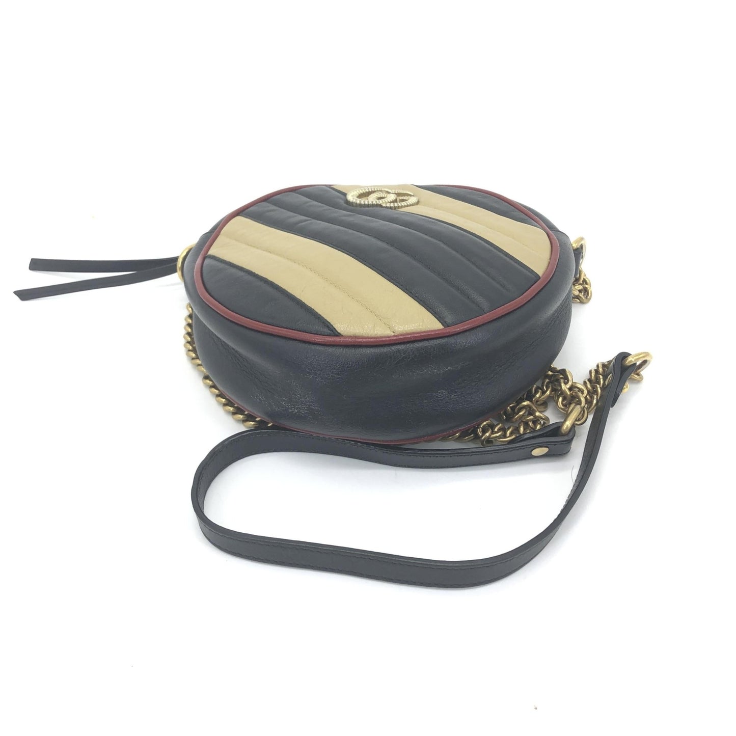 Gucci GG Marmont Round Mini Pelle Trapuntata Torchon Nero e Panna – 18 cm - Etoilux