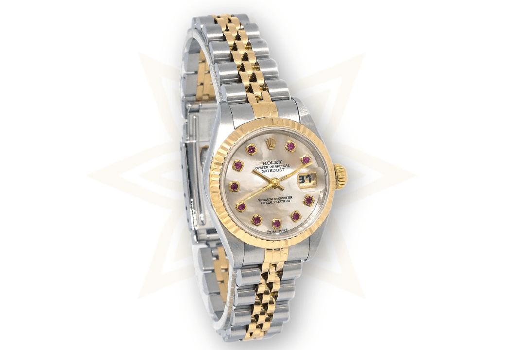 Rolex Lady - Datejust 69173NGR – Acciaio/Oro 18K, Quadrante Madreperla con Rubini (1996) - Etoilux
