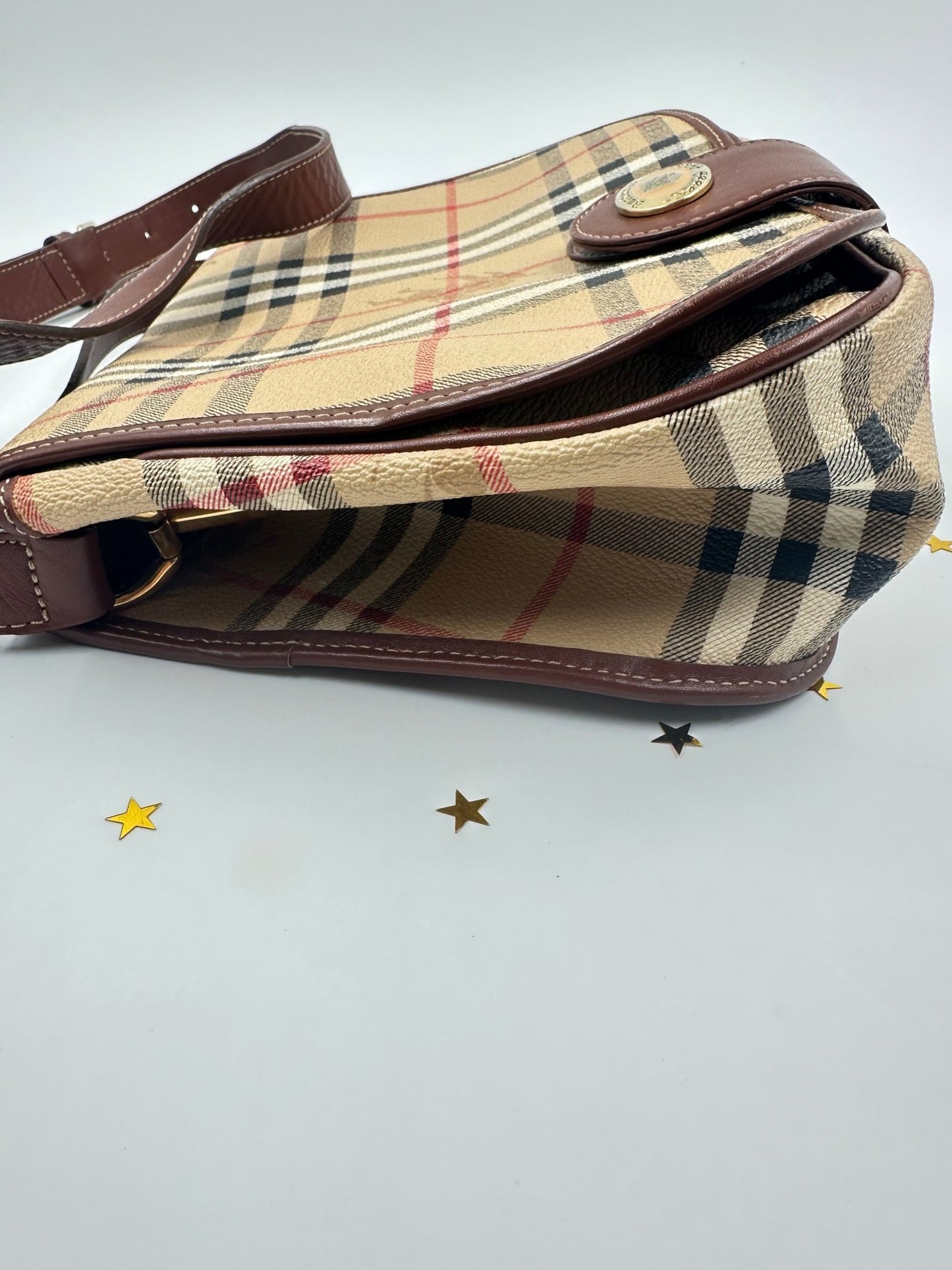 BURBERRY – Borsa a Tracolla Vintage Check in Canvas e Pelle Marrone - Etoilux