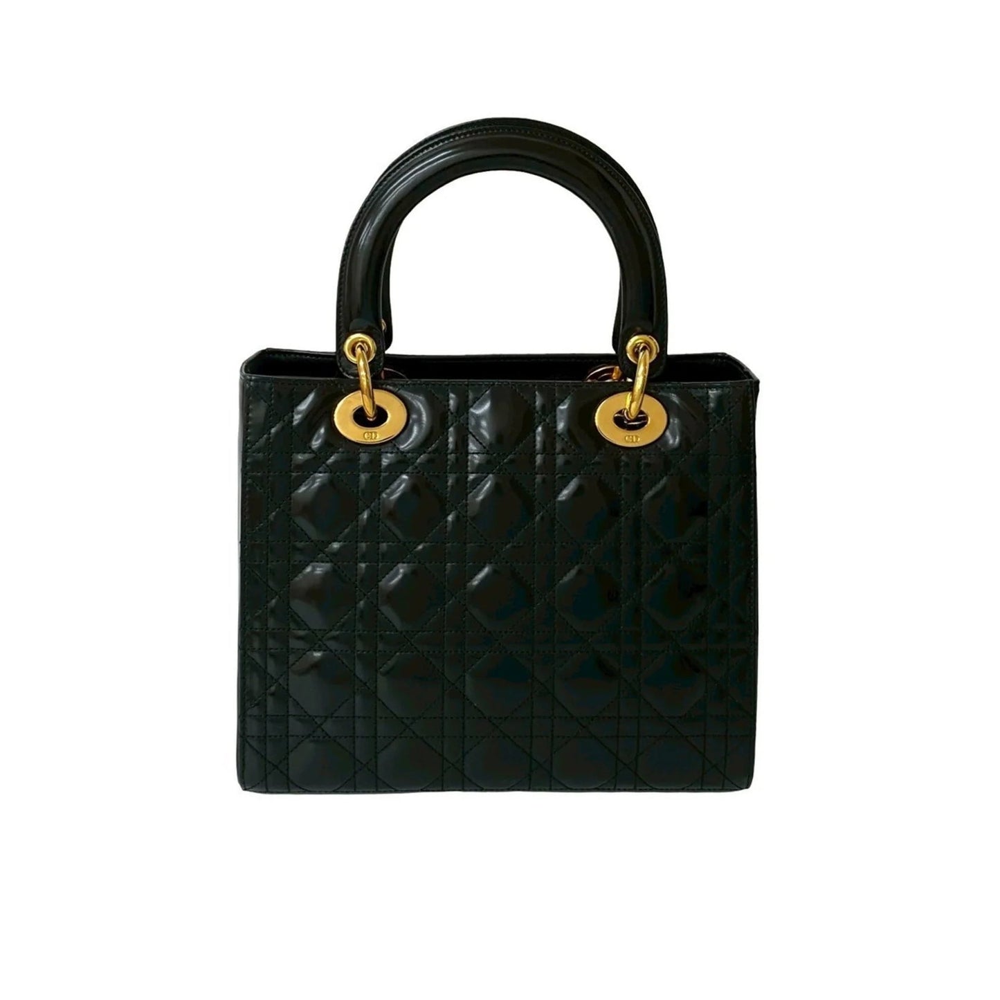 Christian Dior Borsa a mano Christian Dior Lady Cannage Stitch in pelle verniciata nera (43172) - Etoilux