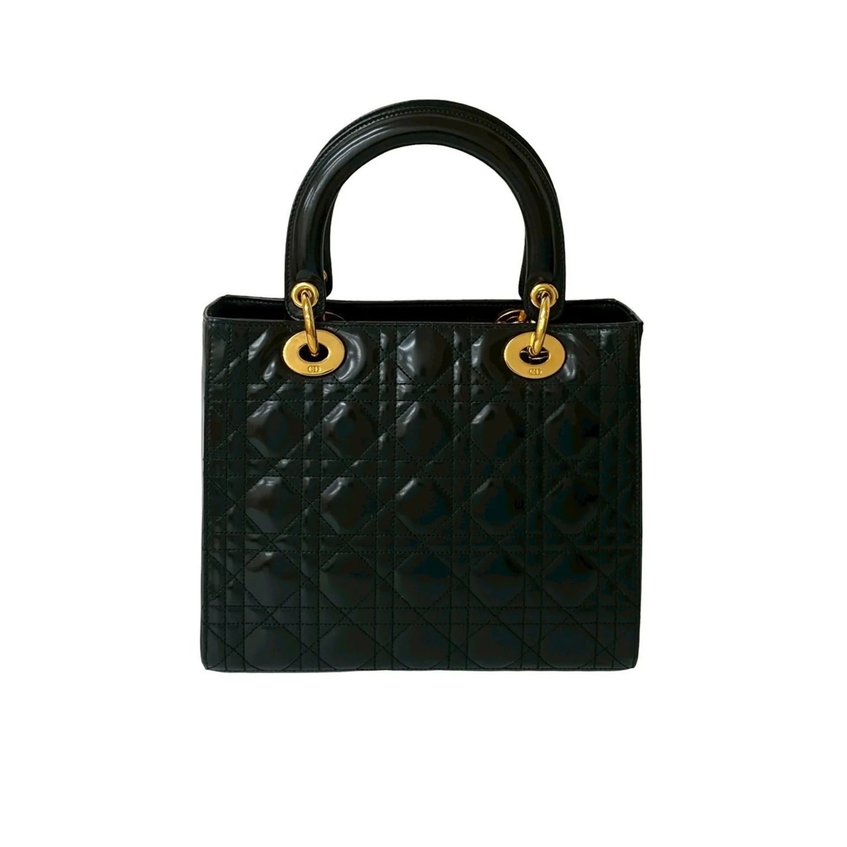 Christian Dior Borsa a mano Christian Dior Lady Cannage Stitch in pelle verniciata nera (43172) - Etoilux