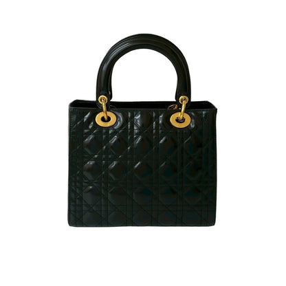 Christian Dior Borsa a mano Christian Dior Lady Cannage Stitch in pelle verniciata nera (43172) - Etoilux