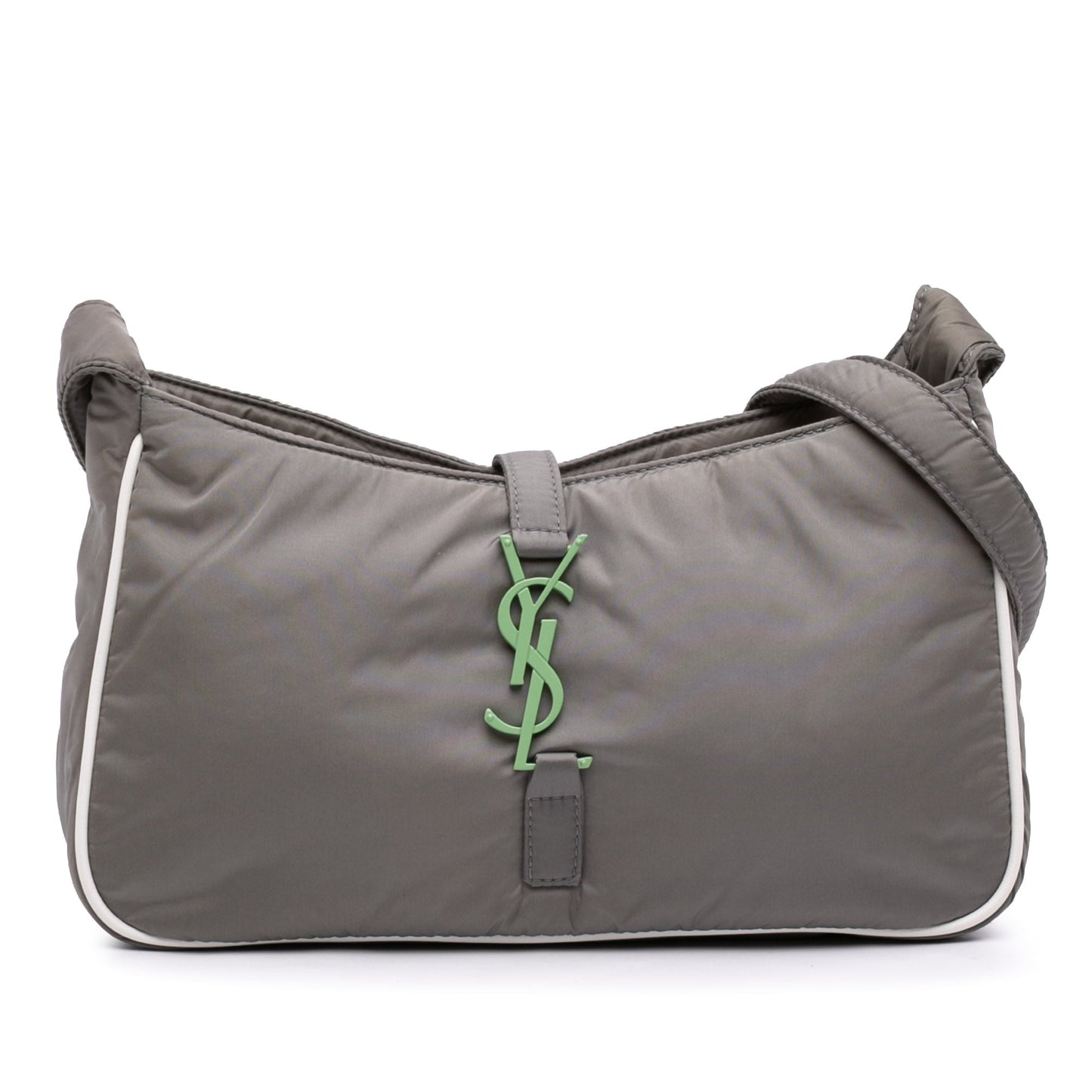 Saint Laurent Le 5 à 7 Hobo Nylon Grigio Tortora e Verde Menta 2022 – 25 cm - Etoilux