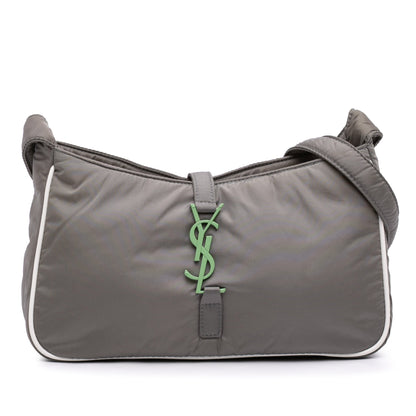 Saint Laurent Le 5 à 7 Hobo Nylon Grigio Tortora e Verde Menta 2022 – 25 cm - Etoilux