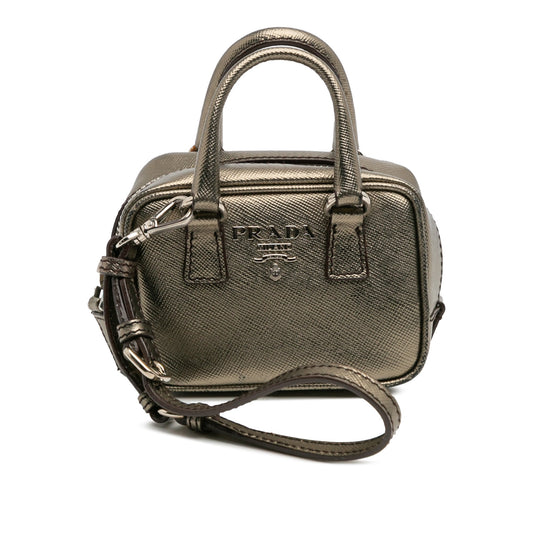 Prada – Mini Ciondolo per Borsa in Saffiano Metallizzato - Etoilux