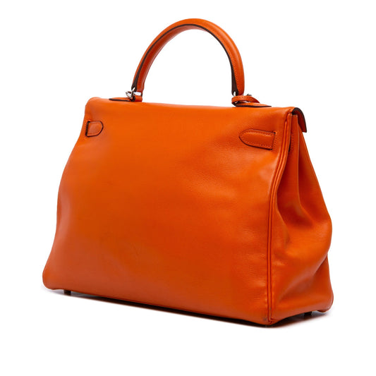 Hermès Kelly II 35 – Swift Orange – Hardware Palladio – 2006 – Full Set - Etoilux