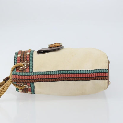 Gucci Vintage Bamboo Bucket Bag Canvas Beige Web Stripe – 23 cm - Etoilux