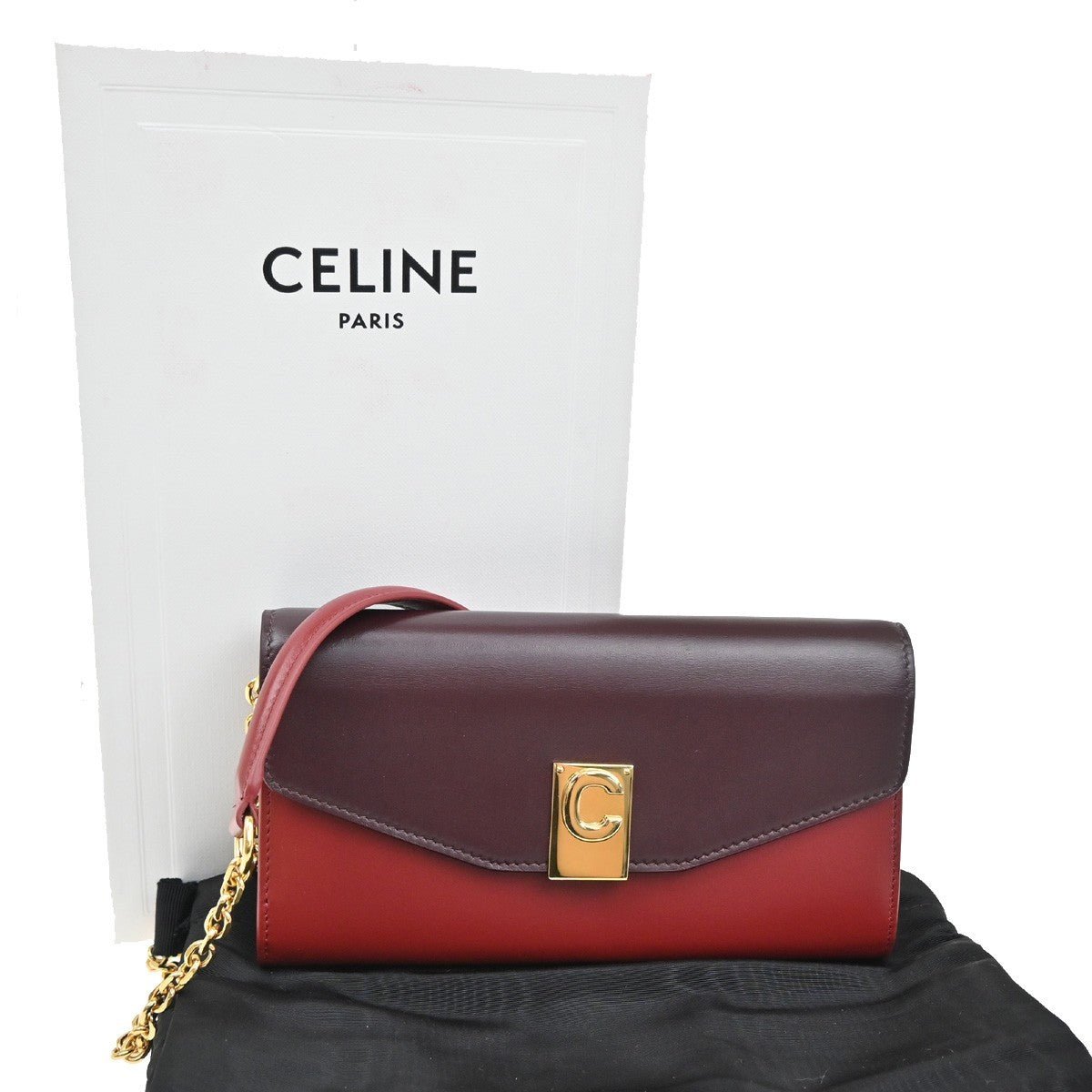 Céline C Wallet on Chain Bicolor Bordeaux Rosso | Pre-owned | Etoilux
