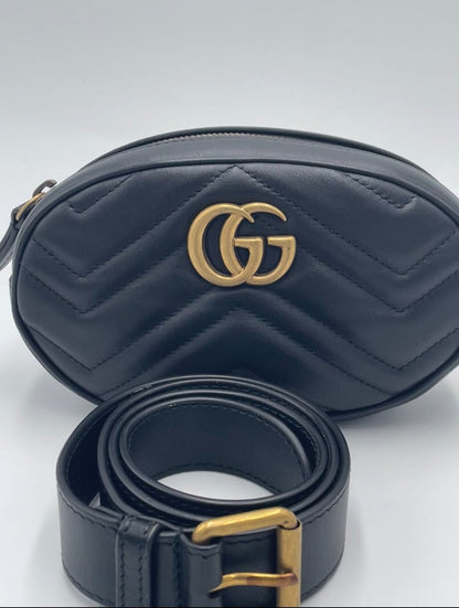 Gucci Marmont – Marsupio Belt Bag in Pelle Nera Matelassé - Etoilux