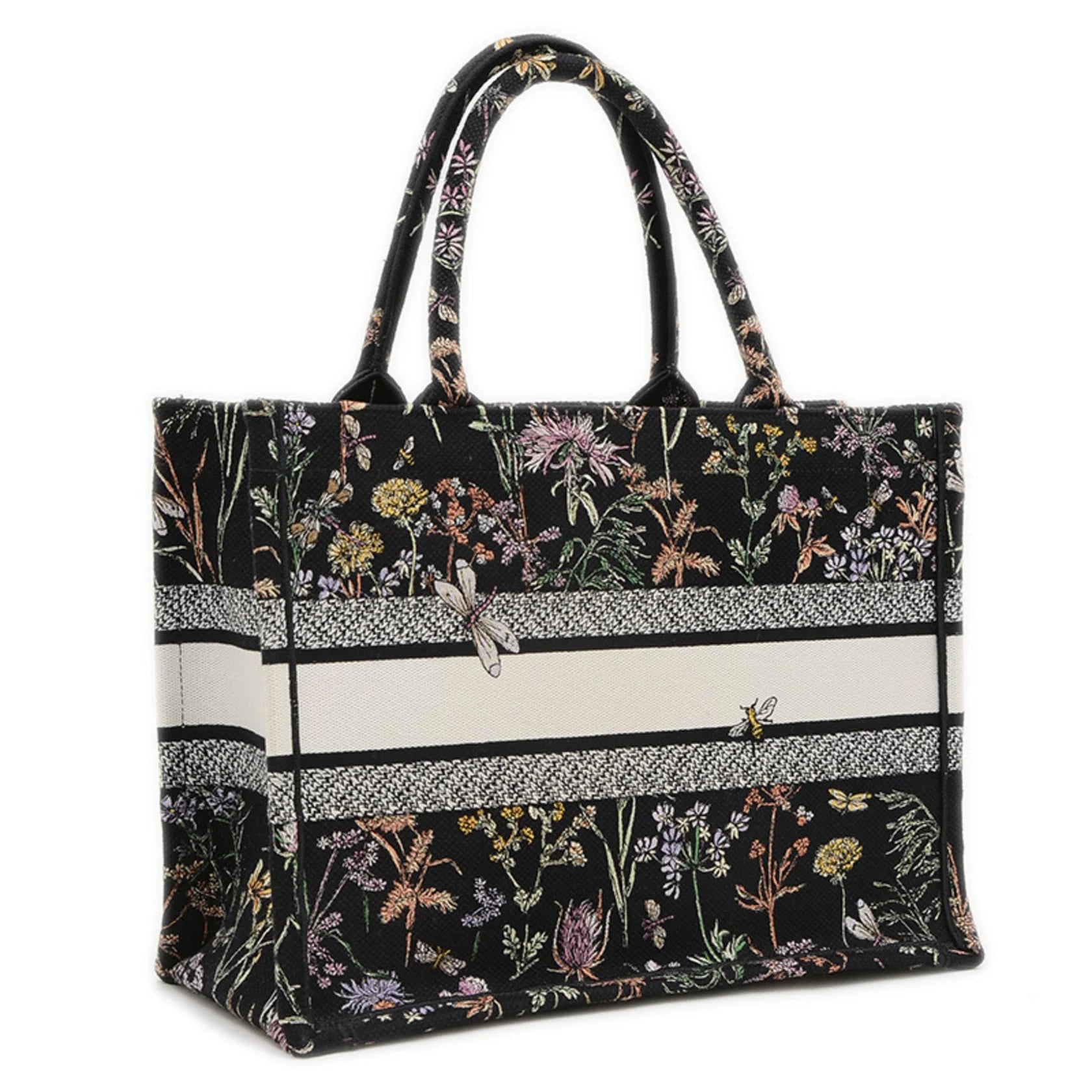 Christian Dior Dior Book Tote Borsa media in tela floreale nera M1296 BP - Etoilux