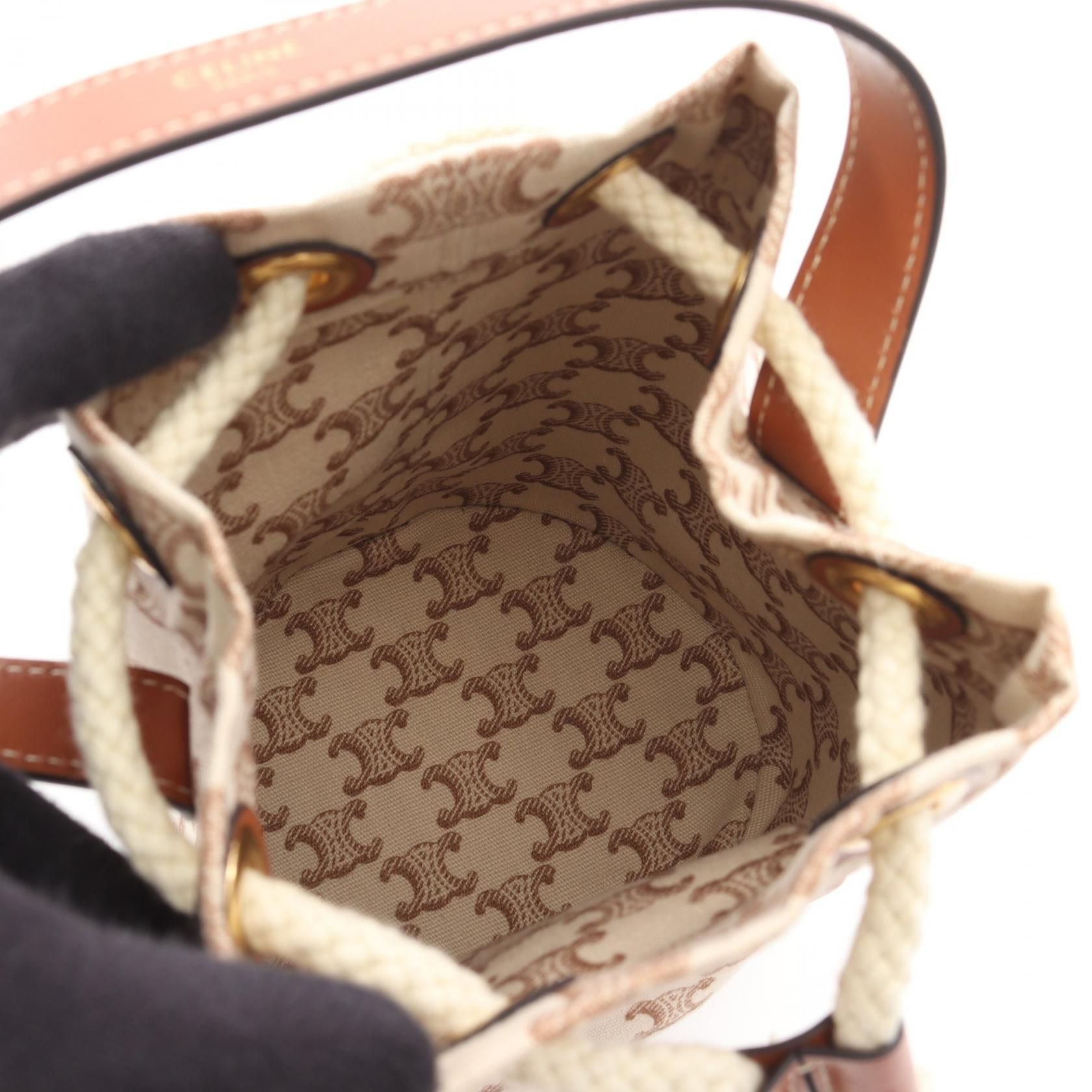 Celine Teen Drawstring Triomphe Canvas & Pelle Tan – 14,5 cm - Etoilux