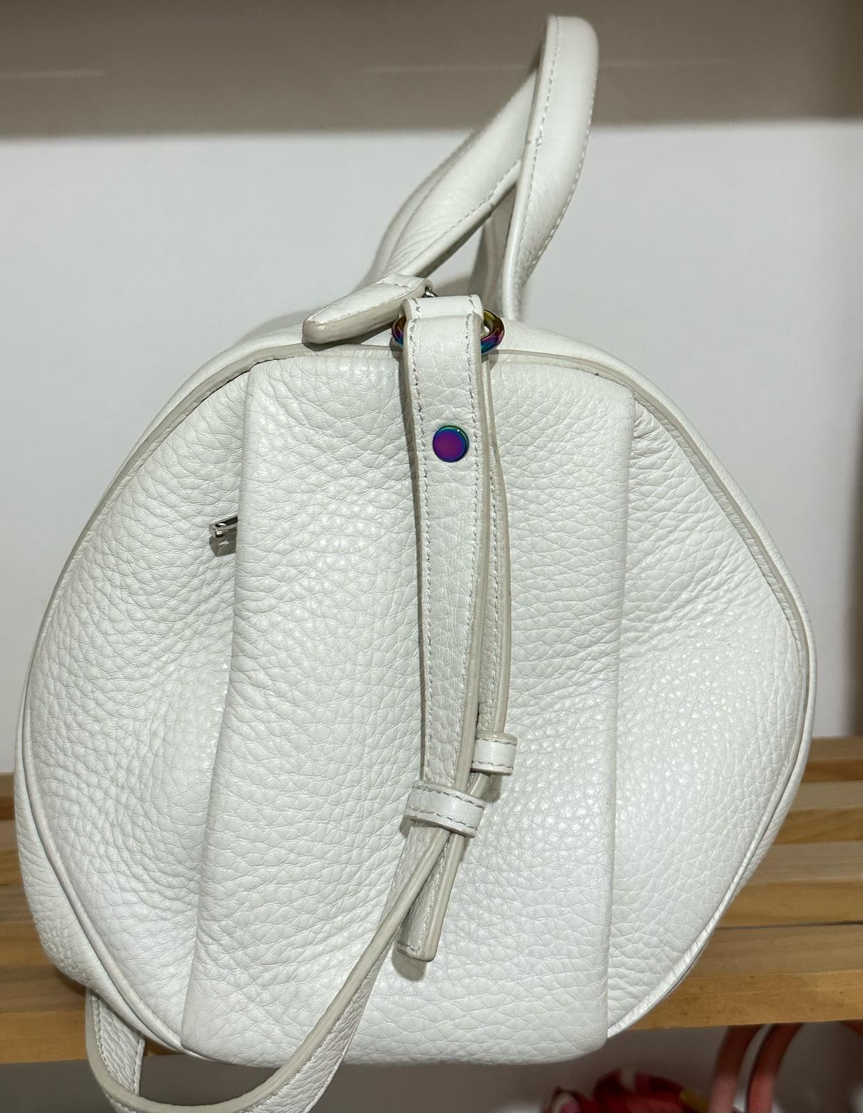 Alexander Wang Rocco Bag in Pelle Martellata Bianca con Borchie Iridescenti - Etoilux