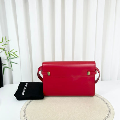Saint Laurent Paris – Manhattan Shoulder Bag in Smooth Leather Rosso - Etoilux